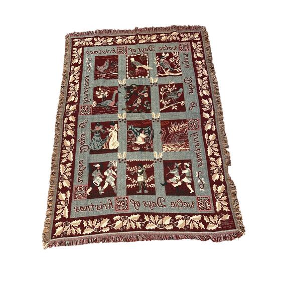 Vintage Christmas Twelve Days of Christmas Tapestry Woven Throw Blanket 48 x 66 - Picture 2 of 4